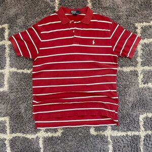 Stylish Red Ralph Lauren Polo with White Stripes Classic Streetwear